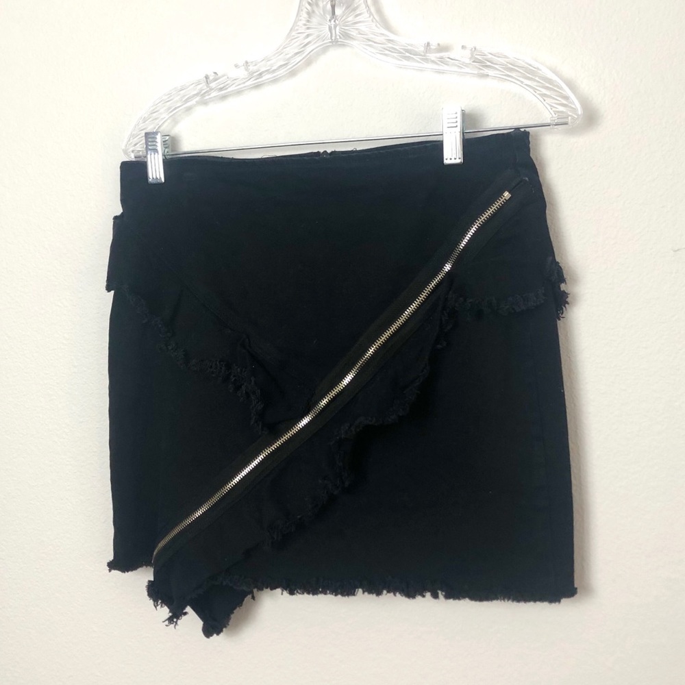 Fashion Nova Black Denim Zipper Ruffle Skirt - Picture 5 of 7